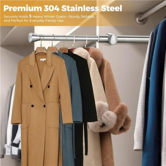 Pull Out Closet Valet Rod 12 Inch Stainless Steel Clothes Hanger Organizer Silve - Picture 5 of 8